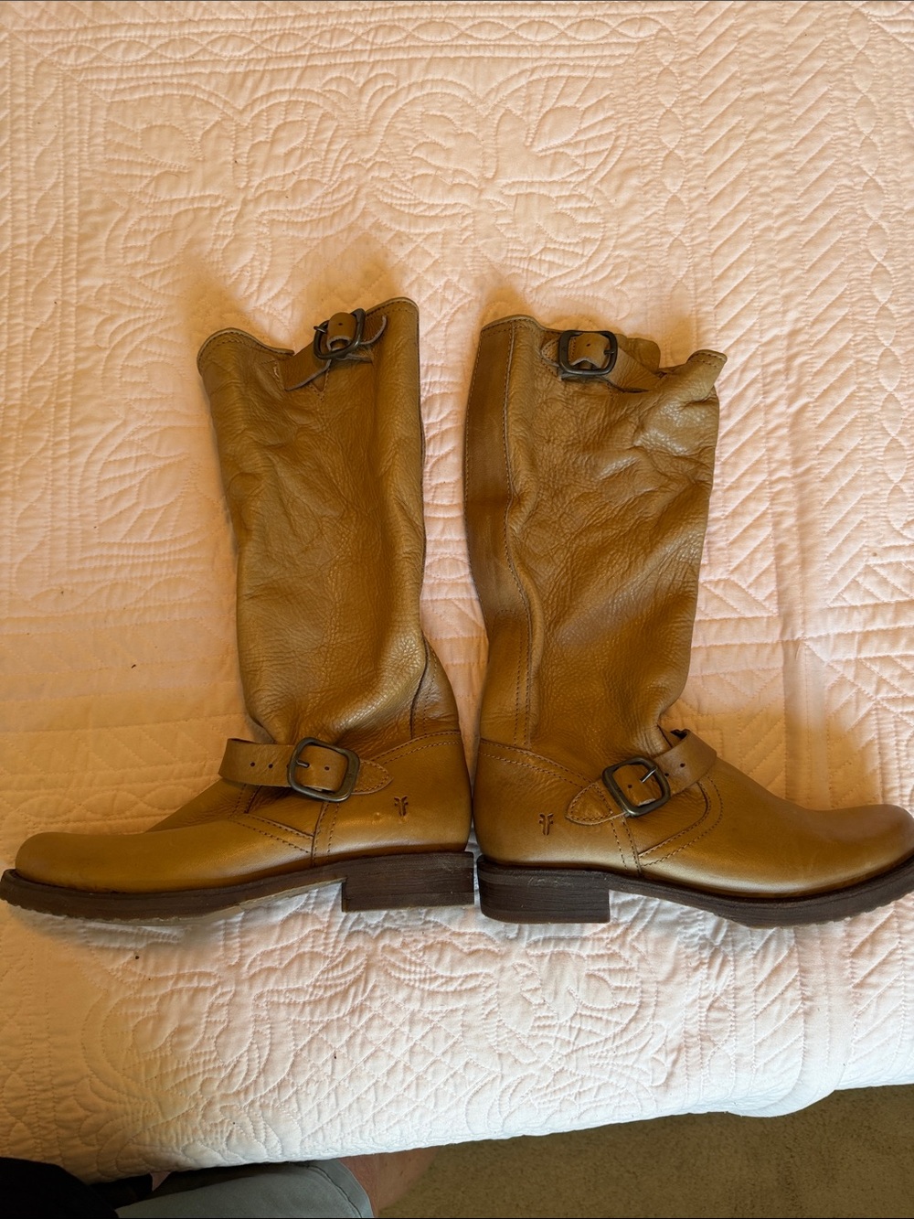 Frye Olive-Tan Leather Lace-Up Mid-Calf Buckle Boots